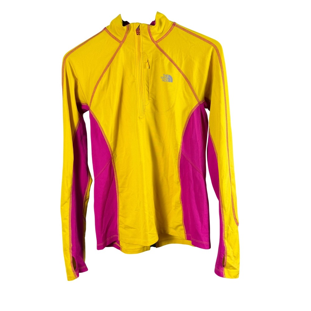 The North Face Womens VaporWick Quarter Zip Pullover Yellow Magenta Medium